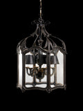 Italian Hand Carved Gilt Wood Tuscan Hanging Lantern Chandelier 6 Lights with Black Lampshades -1208 Image