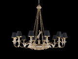 Italian Hand Carved Gilt Wood Tuscan Chandelier 12 Light with Black Lampshades - 2123