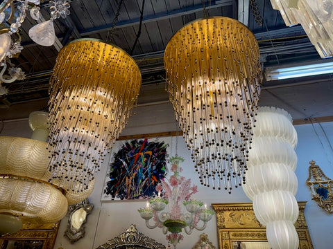 Italian Mid Century Modern Glass Beaded Chandeliers (Pair)