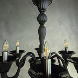 Murano Glass Matte Black 6 Light Chandelier - In Stock Ready to Ship