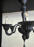 Murano Glass Matte Black 6 Light Chandelier - In Stock Ready to Ship