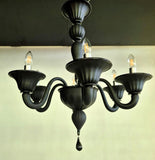 Murano Glass Matte Black 6 Light Chandelier - In Stock Ready to Ship
