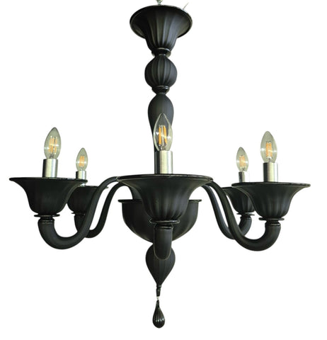 Murano Glass Matte Black 6 Light Chandelier - In Stock Ready to Ship