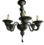 Murano Glass Matte Black 6 Light Chandelier - In Stock Ready to Ship
