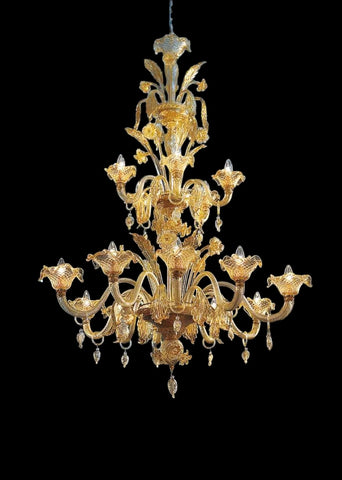 Murano Glass Chandelier Classic – Amber 15 Light (10+5), Two Tier Lighting Image