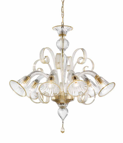 Murano Glass Classic Downward Light - Clear with 24Kt Gold Trim Image