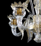 Murano Glass Petite Chandelier “Blooming Flower Buds” in Clear Cristallo Glass with 24Kt Gold Accents