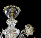 Murano Glass Petite Chandelier “Blooming Flower Buds” in Clear Cristallo Glass with 24Kt Gold Accents