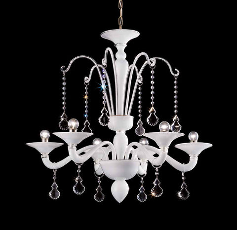 Murano Glass Contemporary Chandelier White Luxe Crystal Image