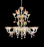 Murano Glass Chandelier Classic Clear Cristallo with 24Kt Gold and Rose Pink Accents -18 Lights 2 tier 