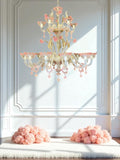 Murano Glass Chandelier Classic Clear Cristallo with 24Kt Gold and Rose Pink Accents -18 Lights 2 tier