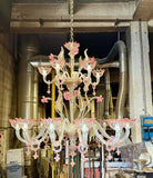 Murano Glass Chandelier Classic Clear Cristallo with 24Kt Gold and Rose Pink Accents -18 Lights 2 tier