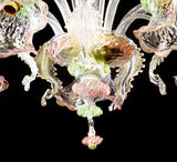 Murano Glass Chandelier – Classic Downward Lighting Light Green, Light Pink with 24Kt Gold Image