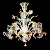 Murano Glass Chandelier – Classic Downward Lighting Light Green, Light Pink with 24Kt Gold Image