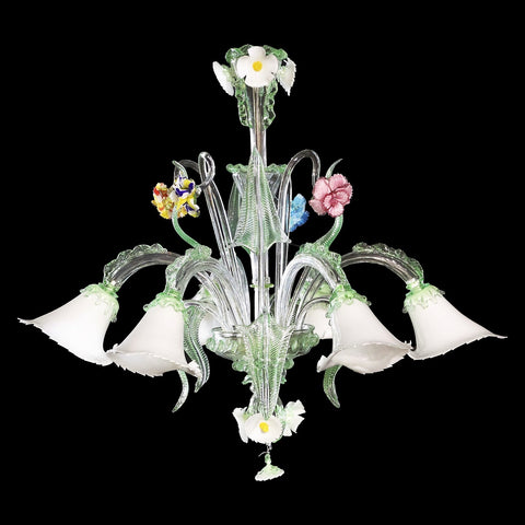 Murano Glass Chandelier – Classic Downward Lights Calla Lily White and Green Image