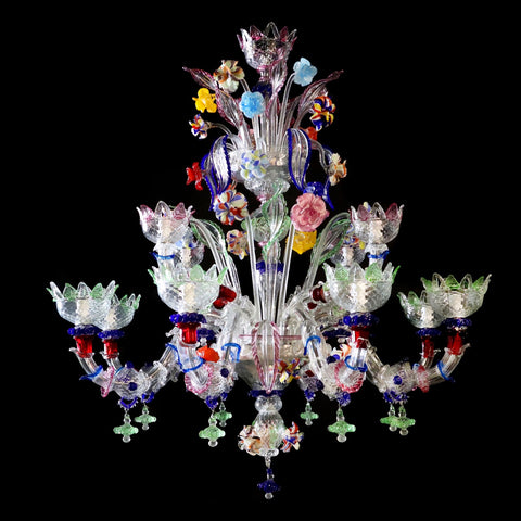 Murano Glass Chandelier Classic Small Rezzonico Multi Color Glass and Glass Paste Image