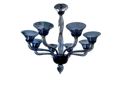 Murano Glass Contemporary Chandelier Grayish Blue – 8 Light