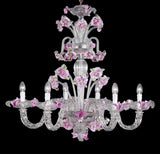 Murano Glass Chandelier Fiori Cristallo Rose Pink with Light Green – 6 Light