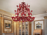 Murano Glass Chandelier Rezzonico, Red with 24Kt Gold Accents 9 Lights