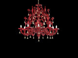 Murano Glass Chandelier Rezzonico, Red with 24Kt Gold Accents 9 Lights