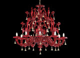 Murano Glass Chandelier Rezzonico, Red with 24Kt Gold Accents 9 Lights