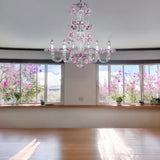 Murano Glass Chandelier Fiori Cristallo Rose Pink with Light Green – 6 Light