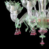 Murano Glass Chandelier – Clear Cristallo with Light Green and Ruby Pink Accents Image