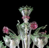 Murano Glass Chandelier – Clear Cristallo with Light Green and Ruby Pink Accents Image