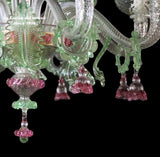 Murano Glass Chandelier – Clear Cristallo with Light Green and Ruby Pink Accents Image