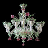 Murano Glass Chandelier – Clear Cristallo with Light Green and Ruby Pink Accents Image