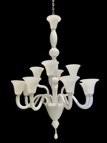 Murano Glass Chandelier Contemporary 12 Light – Bianco Latte White