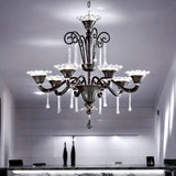 Murano Glass Contemporary Chandelier Black Luxe Crystal