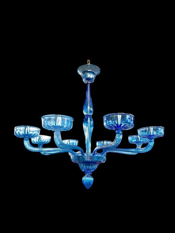 Murano Glass Chandelier Contemporary Light Blue - 8 Light