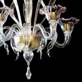 Murano Glass Chandelier Pastoral Clear with Pink and 24Kt Gold Accents Image