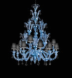 Murano Glass Chandelier – Classic Rezzonico Light Blue with Black Lampshades