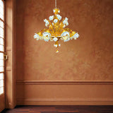 Murano Glass Chandelier – Classic Floral Blooming Roses – Amber with White Roses
