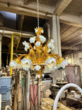 Murano Glass Chandelier – Classic Floral Blooming Roses – Amber with White Roses