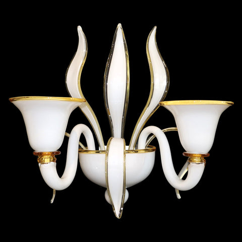 Murano Glass Contemporary Sconce – white Bianco Latte with Amber Accents