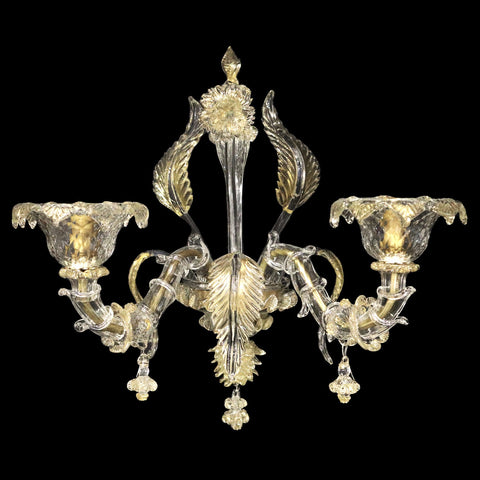 Murano Glass Classic Rezzonico Sconce – Cristallo and 24Kt Gold Infused Image