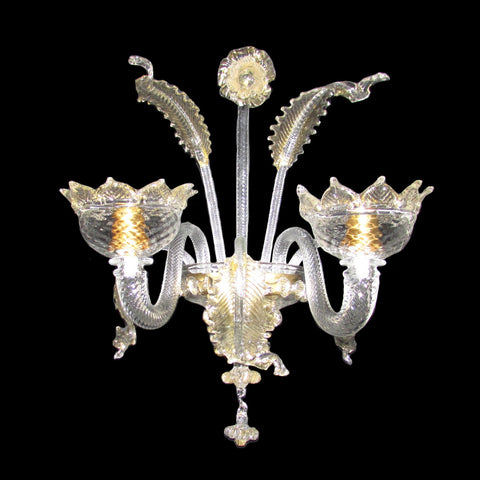 Murano Glass Classic Sconce with Hanging Pendants – Cristallo and 24Kt Gold Image