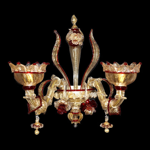 Murano Glass Classic Rezzonico Sconce –  Cristallo with infused 24Kt Gold and Red Accents Image