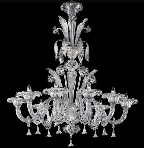 Murano Glass Chandelier Classic Silver and Black