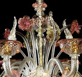 Murano Glass Chandelier – Clear Cristallo with Pink and 24Kt Infused Accents