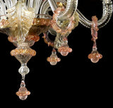 Murano Glass Chandelier – Clear Cristallo with Pink and 24Kt Infused Accents