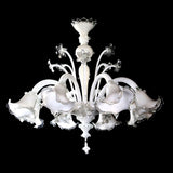 Murano Glass Chandelier – Classic Downward Lights White and Clear Daisies Image