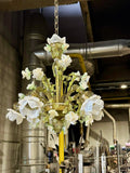 Murano Glass Chandelier – Classic Floral Blooming Roses – Fume and Light Green with 24Kt Gold Accents