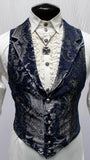 Men’s Victorian Aristocrat Vest Silver on Blue Image