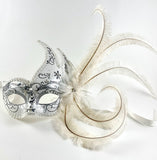 Feathered Cigno Masquerade Mask – White and Silver Speciale Image