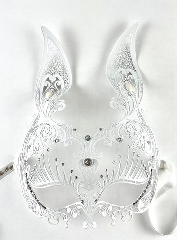 Venetian Mask Laser Cut Metal Elegant Rabbit White Image