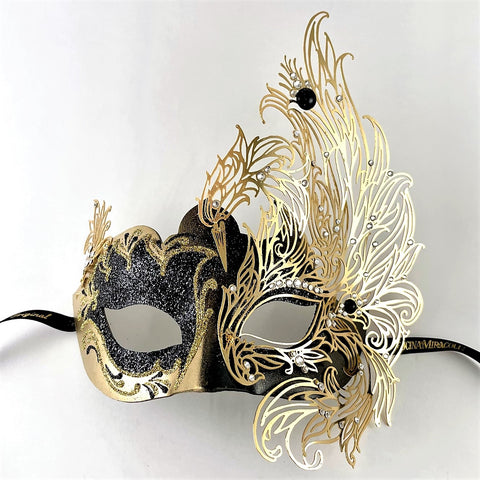 Venetian Mask Laser Cut Metal Capinera Gold and Black Image